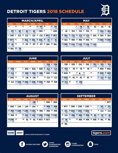 Detroit Tigers 2018 Printable Schedule